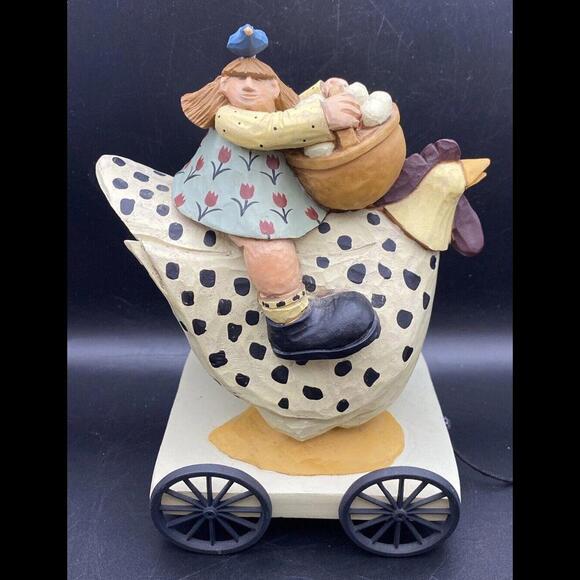 Williraye Studios Folk Art ~ 7" EGG HUNT Pull Toy (Girl on Chicken) ~  WW7502 - Picture 2 of 9